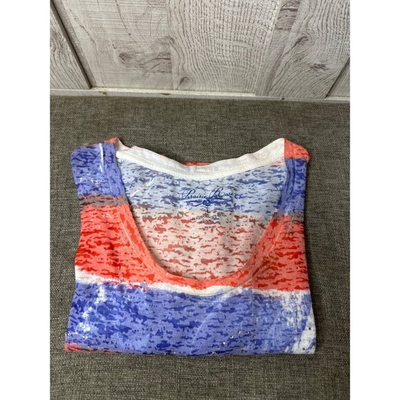 Prairie Rose Womens Large Red White & Blue Stars Stripes Studded Sheer Shirt - Picture 3 of 6